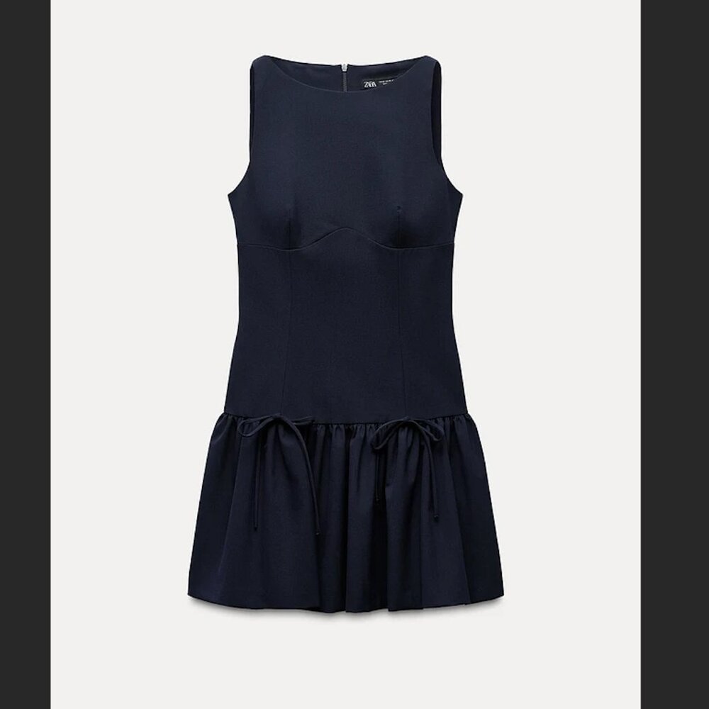 Zara Black drop waist mini dress with bows